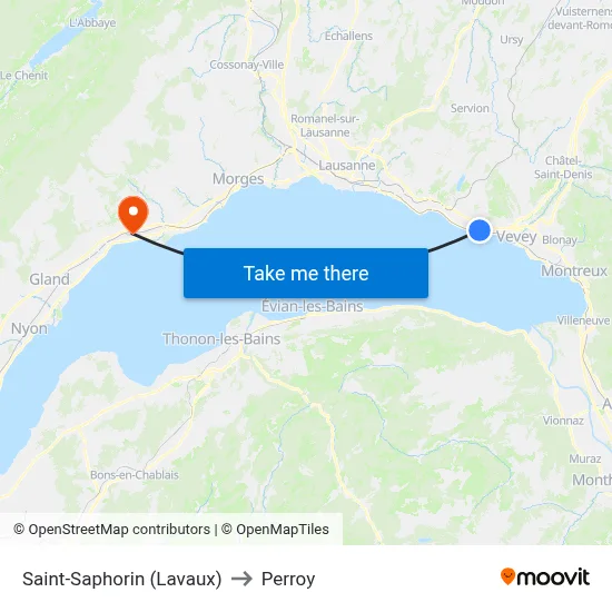 Saint-Saphorin (Lavaux) to Perroy map