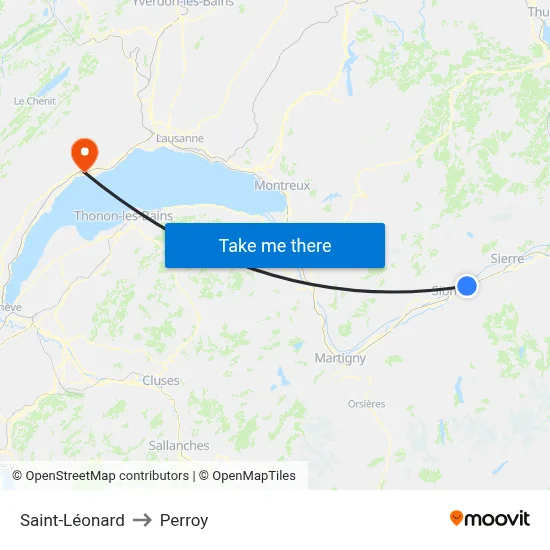 Saint-Léonard to Perroy map