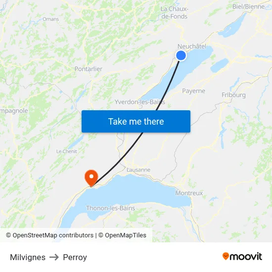 Milvignes to Perroy map