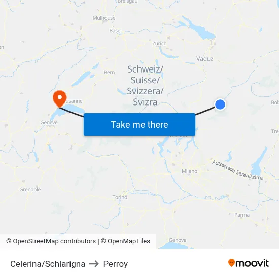 Celerina/Schlarigna to Perroy map