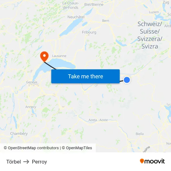 Törbel to Perroy map