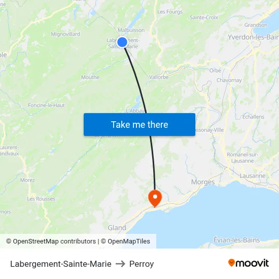 Labergement-Sainte-Marie to Perroy map