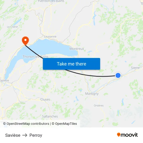 Savièse to Perroy map