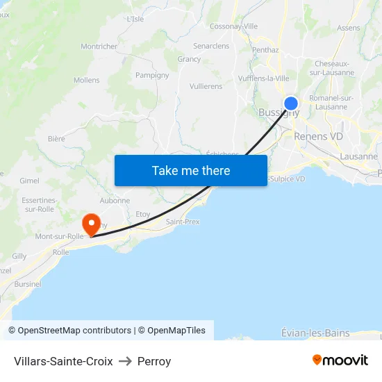 Villars-Sainte-Croix to Perroy map