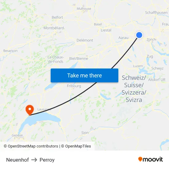 Neuenhof to Perroy map