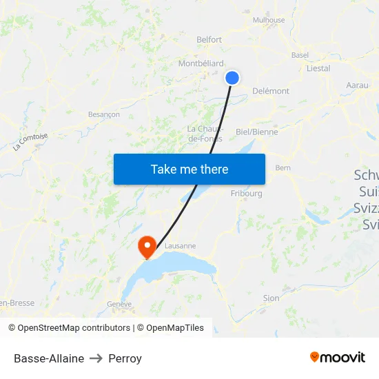 Basse-Allaine to Perroy map