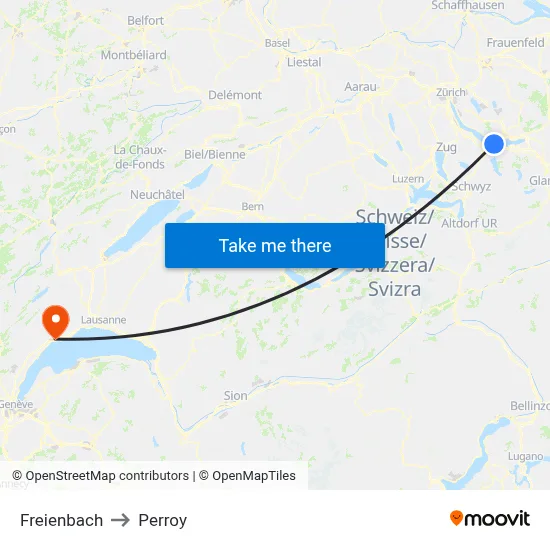 Freienbach to Perroy map
