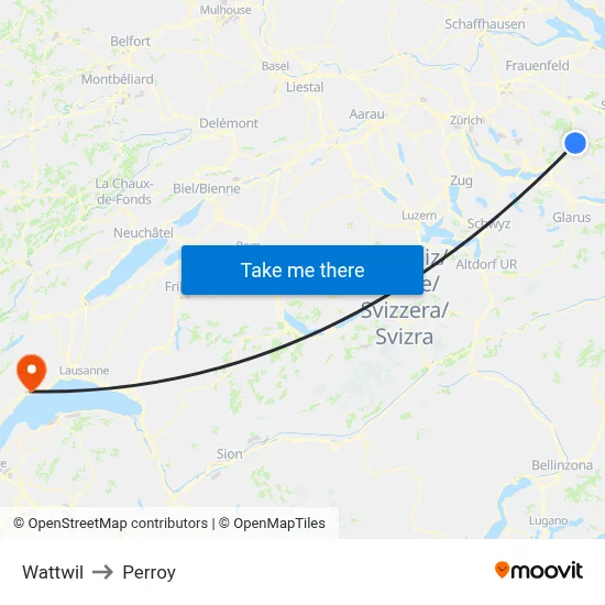 Wattwil to Perroy map