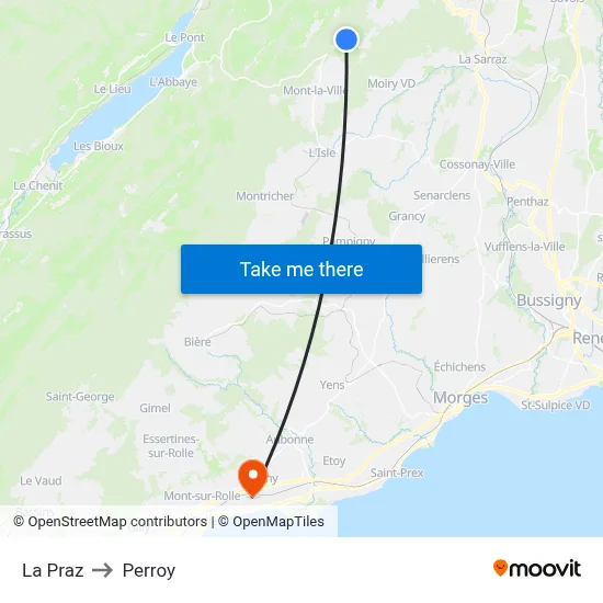 La Praz to Perroy map