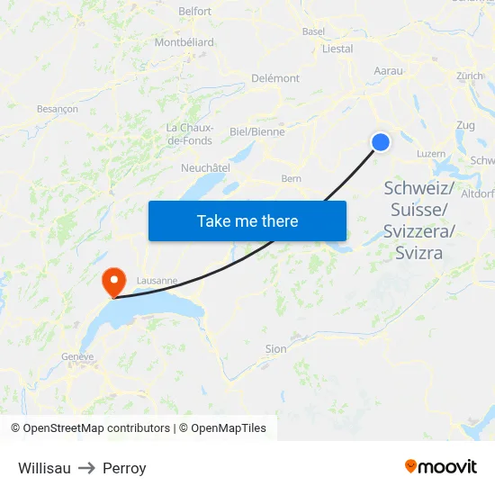 Willisau to Perroy map
