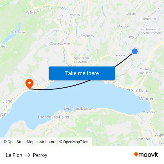 Le Flon to Perroy map