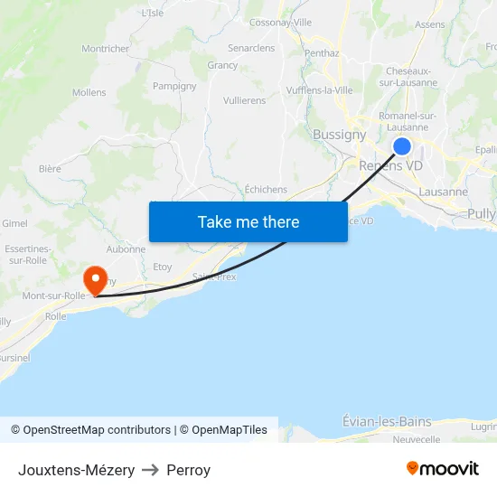 Jouxtens-Mézery to Perroy map
