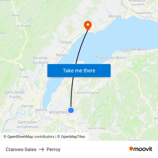Cranves-Sales to Perroy map