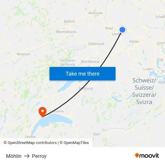 Möhlin to Perroy map