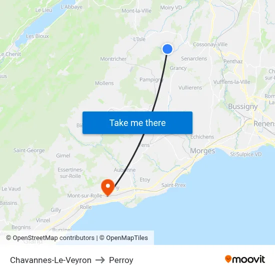 Chavannes-Le-Veyron to Perroy map