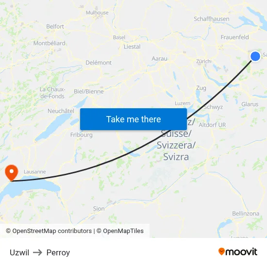 Uzwil to Perroy map