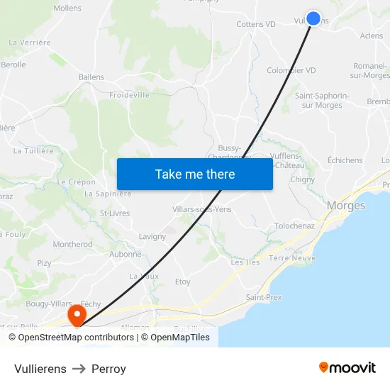 Vullierens to Perroy map