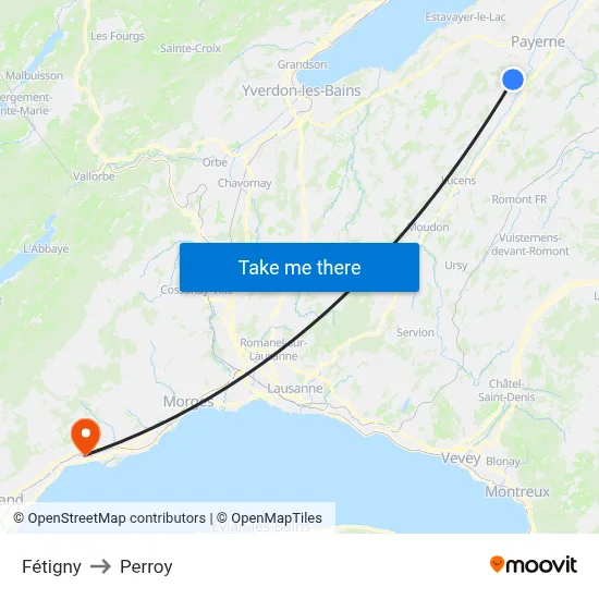 Fétigny to Perroy map