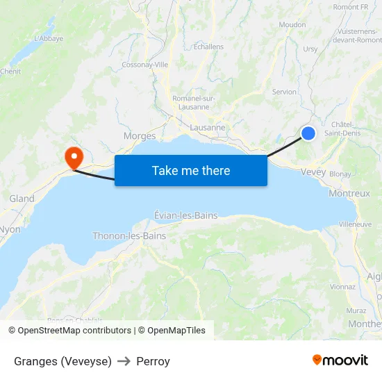 Granges (Veveyse) to Perroy map