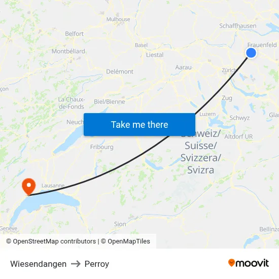 Wiesendangen to Perroy map