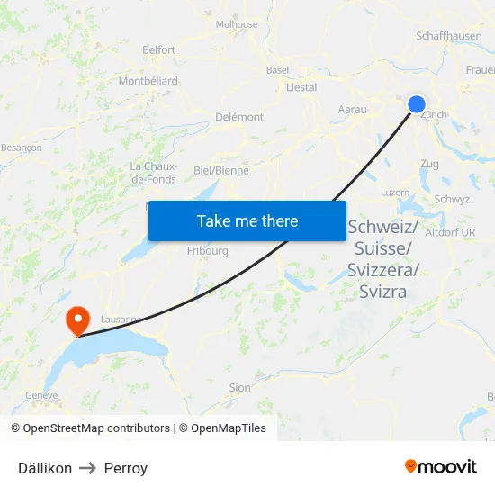 Dällikon to Perroy map