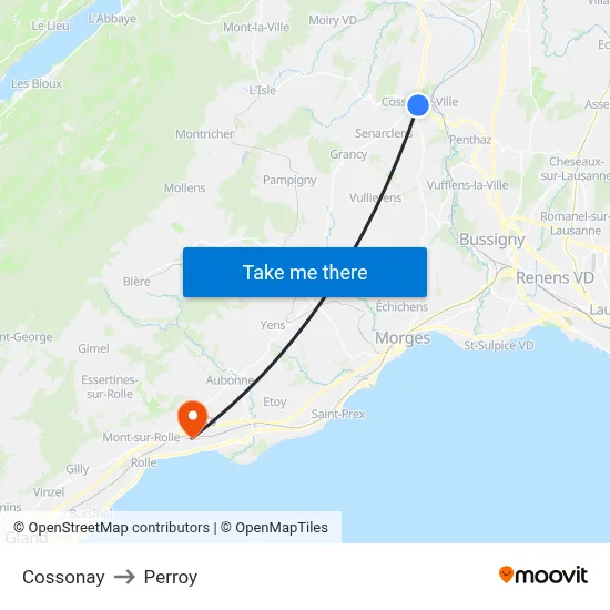 Cossonay to Perroy map