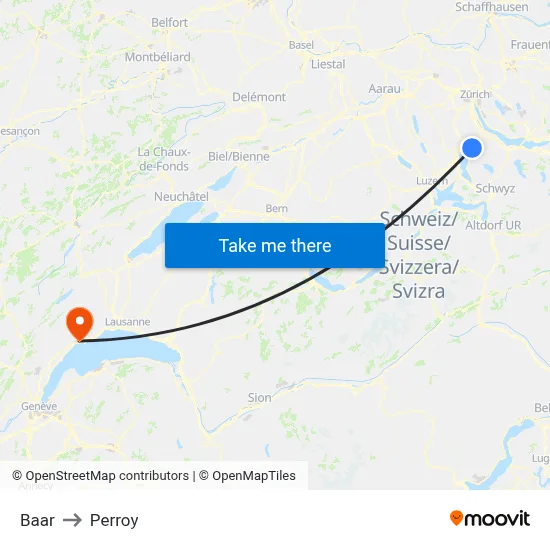 Baar to Perroy map