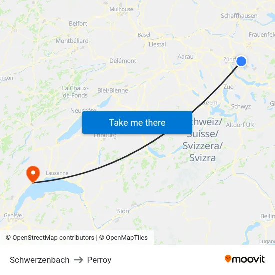 Schwerzenbach to Perroy map