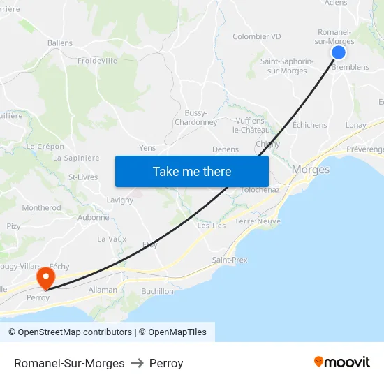 Romanel-Sur-Morges to Perroy map