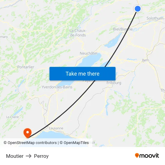 Moutier to Perroy map
