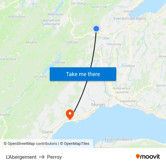 L'Abergement to Perroy map