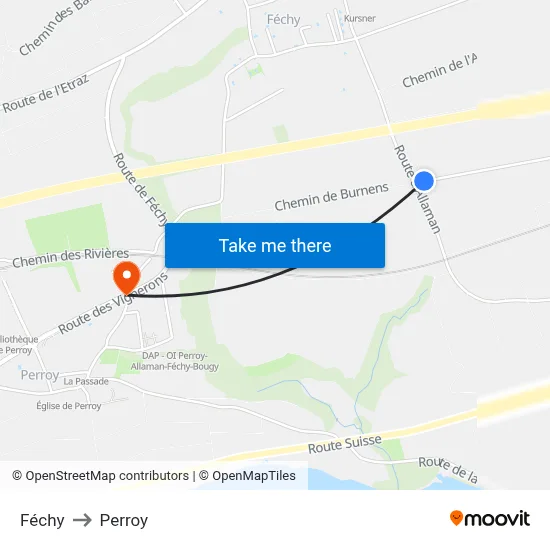 Féchy to Perroy map