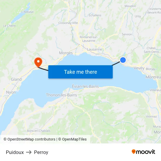 Puidoux to Perroy map