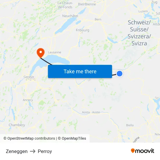 Zeneggen to Perroy map