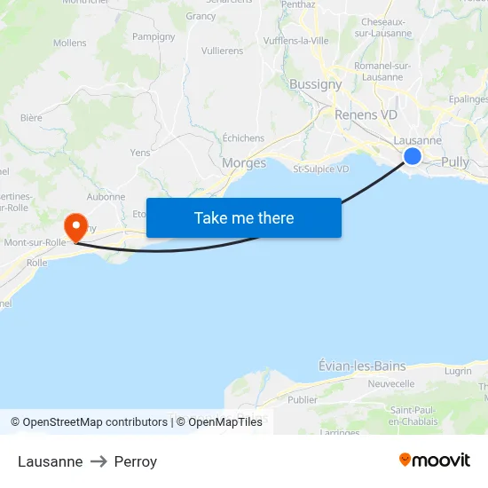 Lausanne to Perroy map