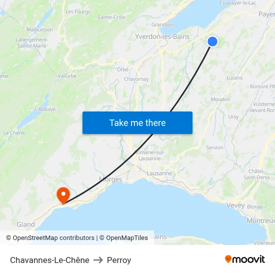 Chavannes-Le-Chêne to Perroy map