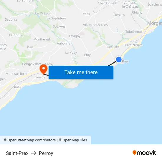 Saint-Prex to Perroy map