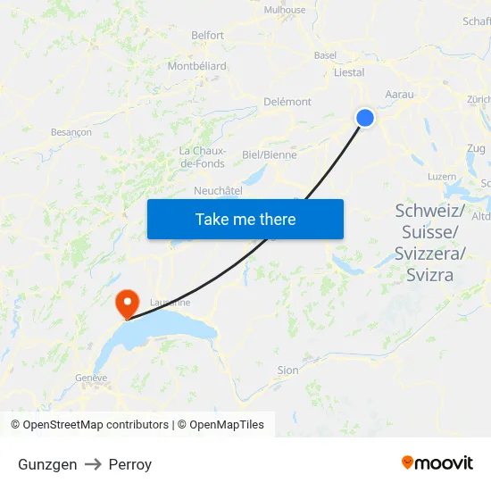 Gunzgen to Perroy map