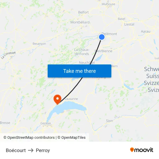 Boécourt to Perroy map