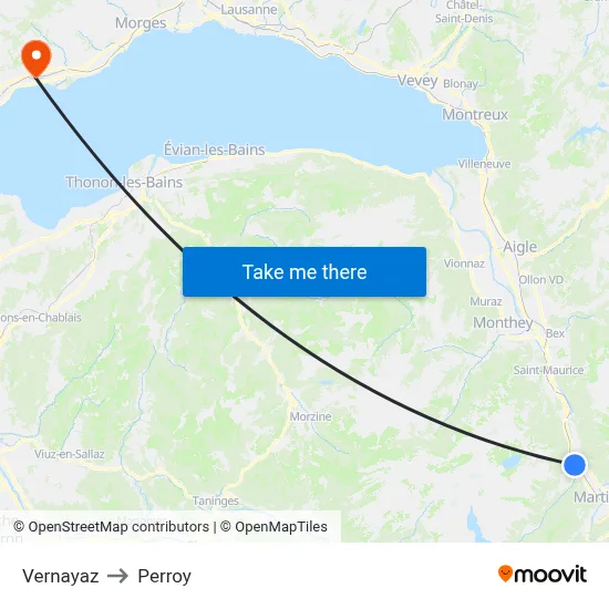Vernayaz to Perroy map