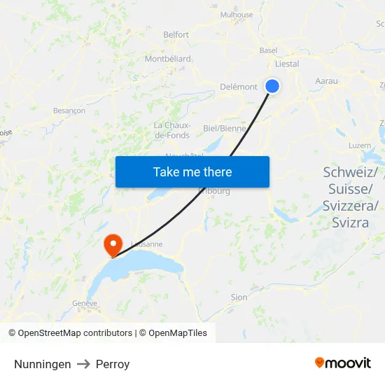 Nunningen to Perroy map
