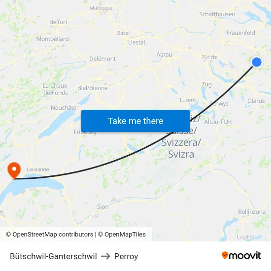 Bütschwil-Ganterschwil to Perroy map