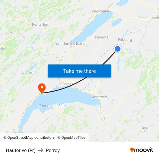 Hauterive (Fr) to Perroy map