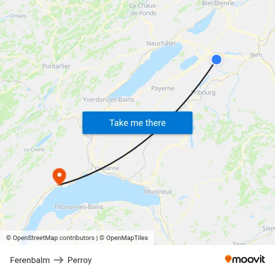 Ferenbalm to Perroy map