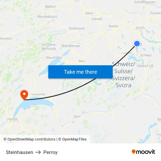 Steinhausen to Perroy map