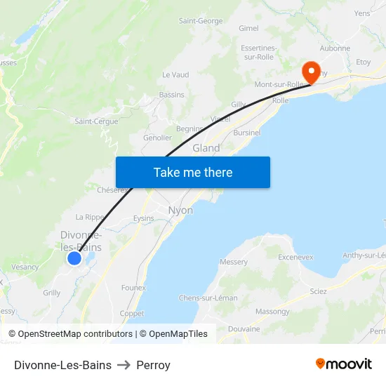 Divonne-Les-Bains to Perroy map