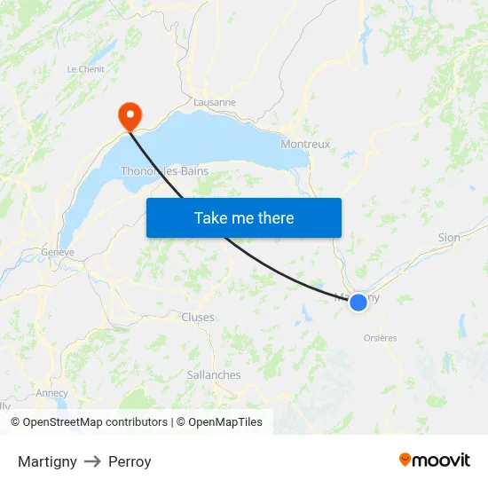 Martigny to Perroy map