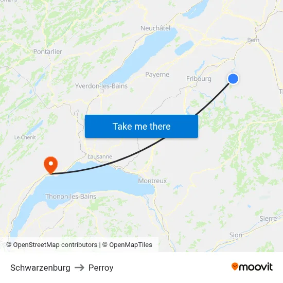 Schwarzenburg to Perroy map