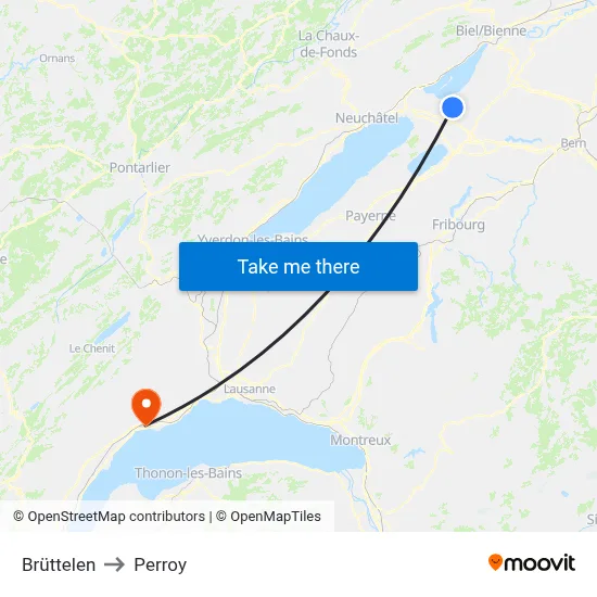 Brüttelen to Perroy map