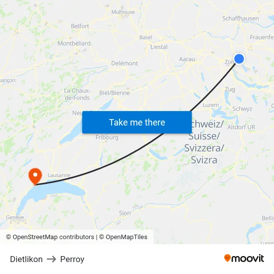 Dietlikon to Perroy map